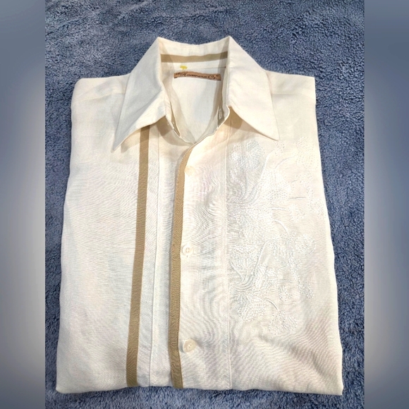 Havanera Co. MENS SIZE M Casual Guayabera Cuban Embroidered Shirt Tan . - Picture 1 of 16